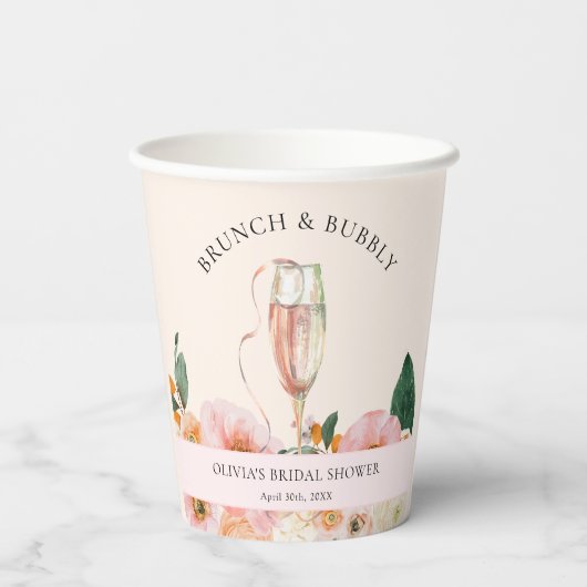 Brunch & Bubbly Boho Floral Champagne Papieren Bekers (Achterkant)