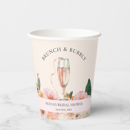 Brunch & Bubbly Boho Floral Champagne Papieren Bekers (Voorkant)