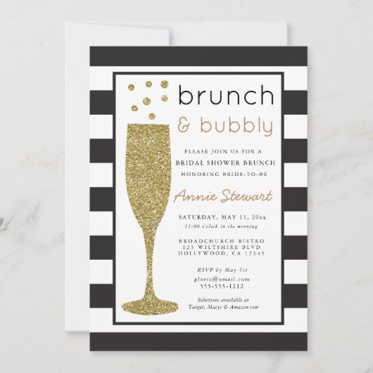 Brunch & Bubbly Bruids Douche Uitnodiging Glitter (Voorkant)