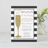 Brunch & Bubbly Bruids Douche Uitnodiging Glitter (Staand voorkant)
