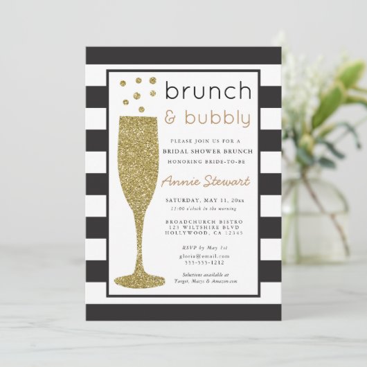 Brunch & Bubbly Bruids Douche Uitnodiging Glitter (Staand voorkant)
