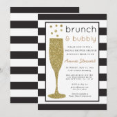 Brunch & Bubbly Bruids Douche Uitnodiging Glitter (Voorkant / Achterkant)