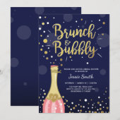 Brunch & Bubbly Bruids douche uitnodiging Navy Gol (Voorkant / Achterkant)