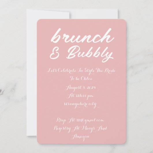 BRUNCH & BUBBLY BRUIDSDOUCHE UITNODIGING ROZE (Voorkant)