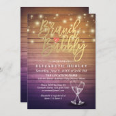 Brunch & Bubbly Bruiloftsfeest Champagne Glas Hout Kaart (Voorkant / Achterkant)