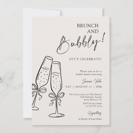 Brunch & Bubbly Champagne Black Bow Vrijgezellenfe Kaart (Voorkant)