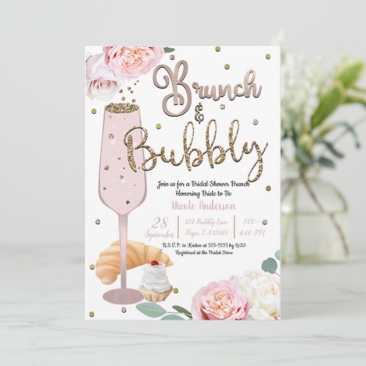 Brunch & Bubbly Champagne Croissant Vrijgezellenfe Kaart (Staand voorkant)