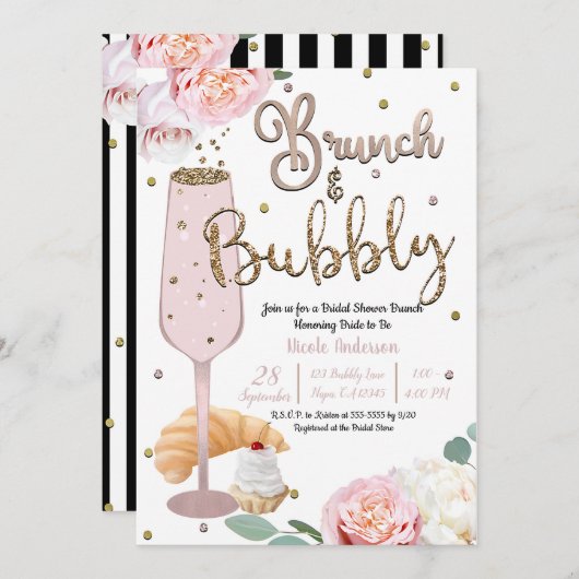 Brunch & Bubbly Champagne Croissant Vrijgezellenfe Kaart (Voorkant / Achterkant)