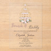 Brunch & Bubbly Champagneglas Bruidsdouche Acryl Uitnodigingen (Voorkant)