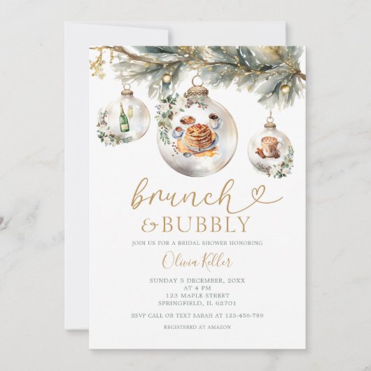 Brunch & Bubbly Christmas Baubles Vrijgezellenfees Kaart (Voorkant)