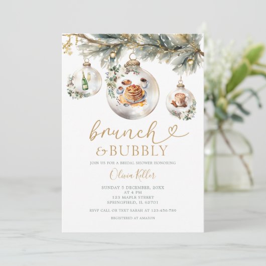 Brunch & Bubbly Christmas Baubles Vrijgezellenfees Kaart (Staand voorkant)