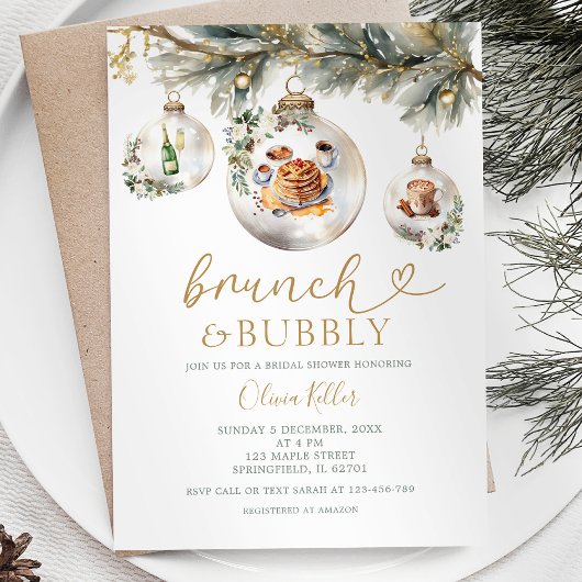 Brunch & Bubbly Christmas Baubles Vrijgezellenfees Kaart