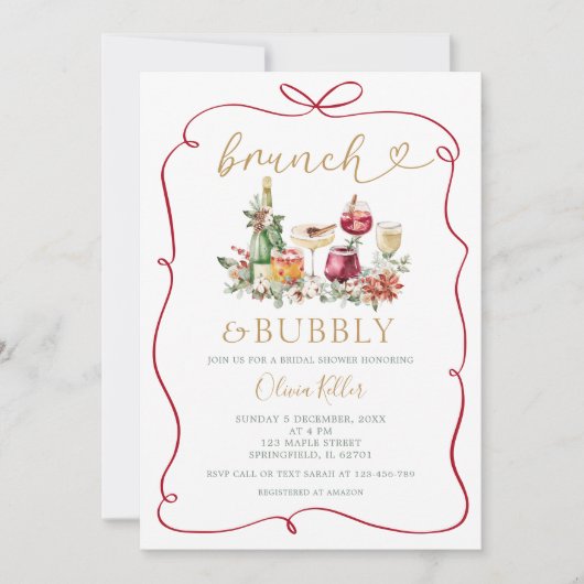 Brunch Bubbly Christmas Hand getrokken Vrijgezelle Kaart (Voorkant)