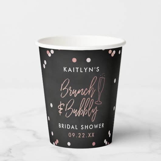 Brunch & Bubbly Confetti Bruidsfeest Papieren Bekers (Achterkant)