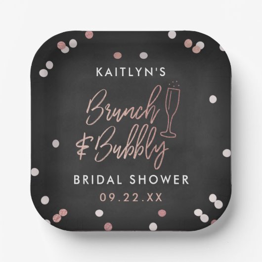 Brunch & Bubbly Confetti Bruidsfeest Papieren Bordje (Voorkant)