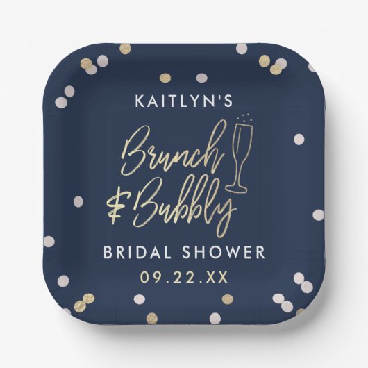 Brunch & Bubbly Confetti Bruidsfeest Papieren Bordje (Voorkant)