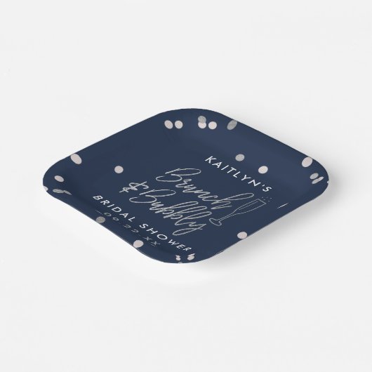 Brunch & Bubbly Confetti Bruidsfeest Papieren Bordje (Gebogen)