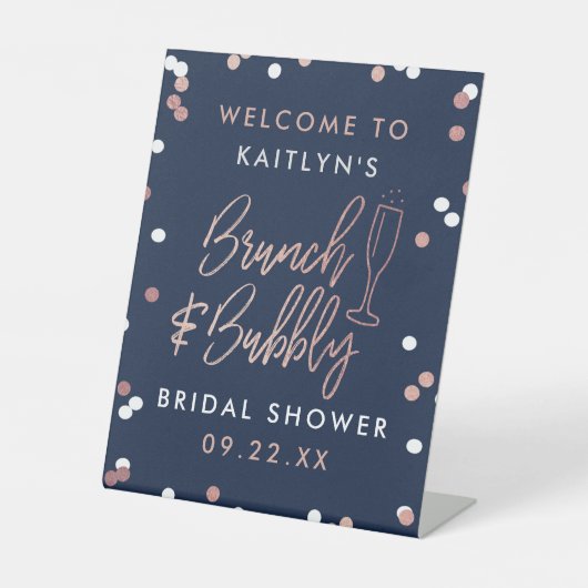 Brunch & Bubbly Confetti Vrijgezellenfeest Welkom Reclamebord Met Voetstuk (Voorkant)