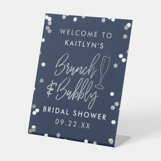 Brunch & Bubbly Confetti Vrijgezellenfeest Welkom Reclamebord Met Voetstuk (Voorkant)