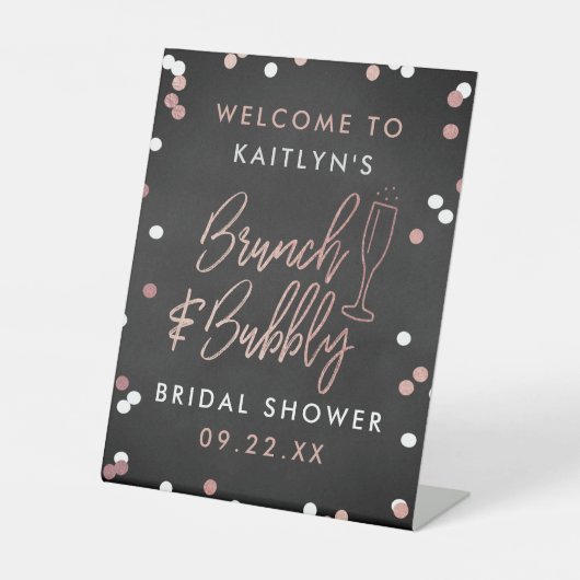 Brunch & Bubbly Confetti Vrijgezellenfeest Welkom Reclamebord Met Voetstuk (Voorkant)