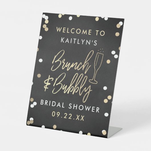 Brunch & Bubbly Confetti Vrijgezellenfeest Welkom Reclamebord Met Voetstuk (Voorkant)