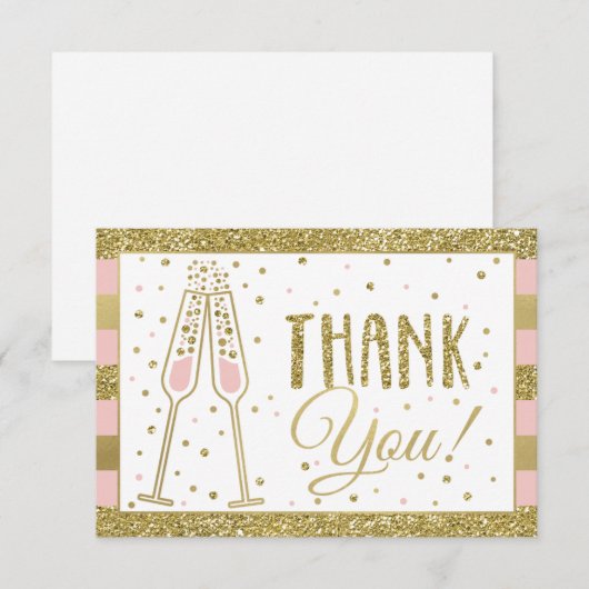 Brunch & Bubbly Dank u kaart, faux glitter / Folie Bedankkaart (Voorkant / Achterkant)