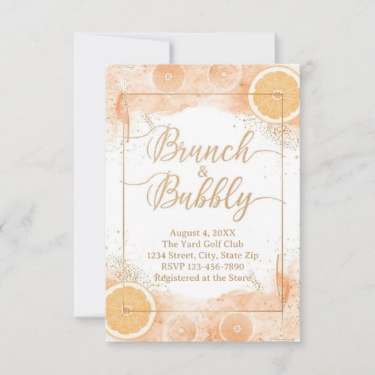 Brunch & Bubbly Details Card – Peach Watercolor Bedankkaart (Voorkant)