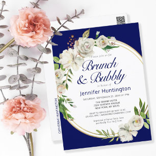 Brunch & Bubbly Donkerblauw Bloemen Vrijgezellenfe Briefkaart