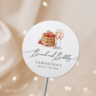 Brunch & Bubbly Elegante Pannenkoek Roze Bruids Br Ronde Sticker