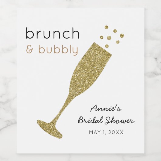Brunch & Bubbly Faux Glitter Mousserende Wijn Etik Wijn Etiket (Enkel label)