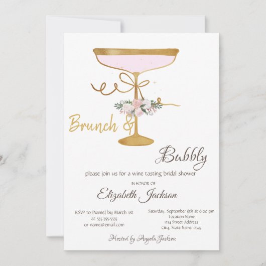 Brunch & Bubbly Glas, Glitter Bruidsdouche Kaart (Voorkant)