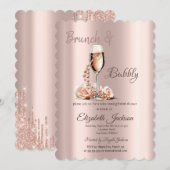 Brunch & Bubbly Glass Parels Roos Vrijgezellenfees Kaart (Voorkant / Achterkant)