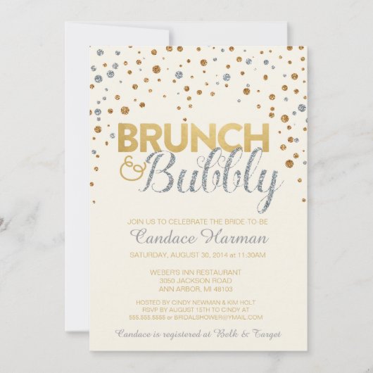 Brunch & Bubbly Glitter Bruids Douche Uitnodiging (Voorkant)