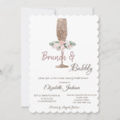 Brunch & Bubbly Glitter Wijn Glas Bruidsfeest Kaart (Voorkant)