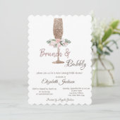 Brunch & Bubbly Glitter Wijn Glas Bruidsfeest Kaart (Staand voorkant)