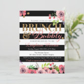 Brunch & Bubbly Glitter Zwart Wit Vrijgezellenfees Kaart (Staand voorkant)