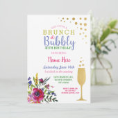 Brunch & Bubbly Gouden Verjaardags Bloemen Uitnodi Kaart (Staand voorkant)