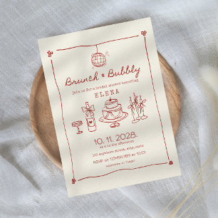 Brunch & Bubbly Hand getekend rood Vrijgezellenfee Kaart