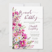 Brunch & Bubbly Helder Roze Bloemen Vrijgezellenfe Kaart (Voorkant)