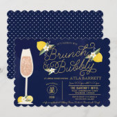 Brunch & Bubbly Lemon Gold Navy Blauw Vrijgezellen Kaart (Voorkant / Achterkant)