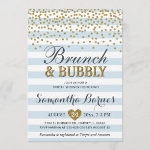 Brunch Bubbly Licht Blauw Goud Chic Vrijgezellenfe Kaart