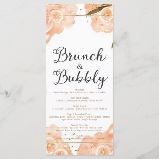 Brunch & Bubbly Menu Card – Peach Watercolor (Voorkant)