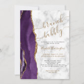 Brunch & Bubbly Paarse Goud Agate Bruiloftsborrel Kaart (Voorkant)