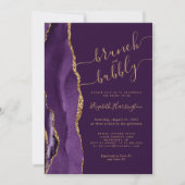 Brunch & Bubbly Paarse Gouden Agate Bruidsdiner Ui Kaart (Voorkant)