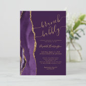 Brunch & Bubbly Paarse Gouden Agate Bruidsdiner Ui Kaart (Staand voorkant)