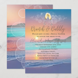 Brunch Bubbly Pastel Sunset Beach Vrijgezellenfees Kaart