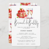 Brunch & Bubbly Pink Blush Bruids Party Uitnodigin Kaart (Voorkant / Achterkant)