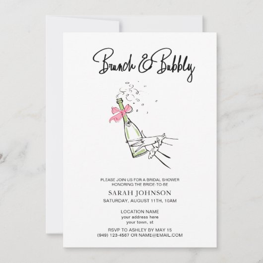 Brunch & Bubbly Pink Bow Champagne Vrijgezellenfee Kaart (Voorkant)