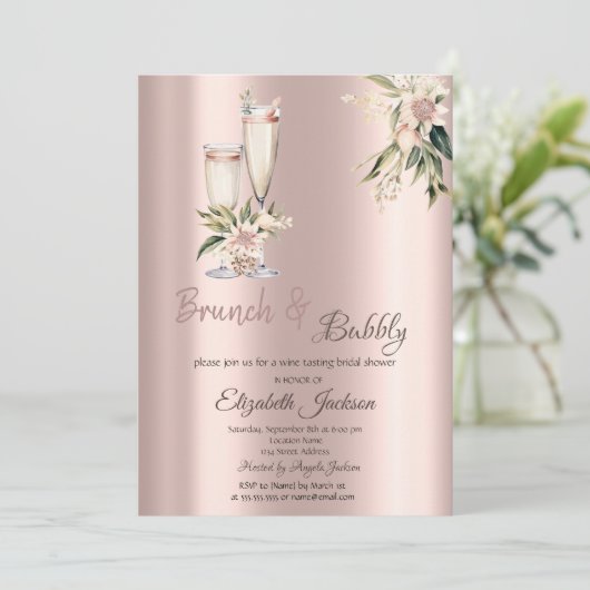 Brunch & Bubbly Pink Flowers Drips Vrijgezellenfee Kaart (Staand voorkant)