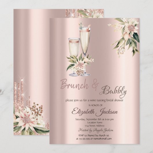 Brunch & Bubbly Pink Flowers Drips Vrijgezellenfee Kaart (Voorkant / Achterkant)